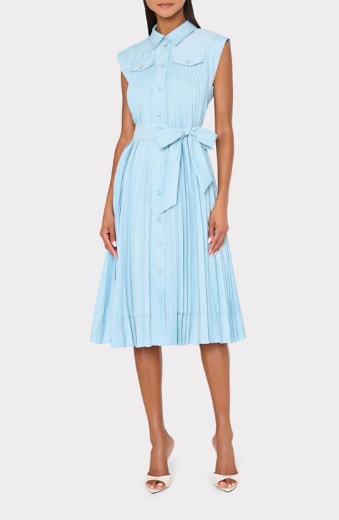 Johanna Pleat Twill Midi Shirtdress