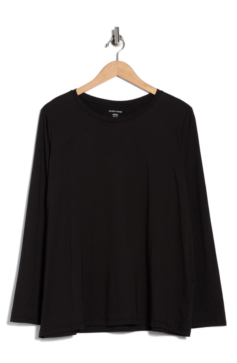 Eileen Fisher Long Sleeve Organic Cotton T-Shirt, Alternate, color, Black