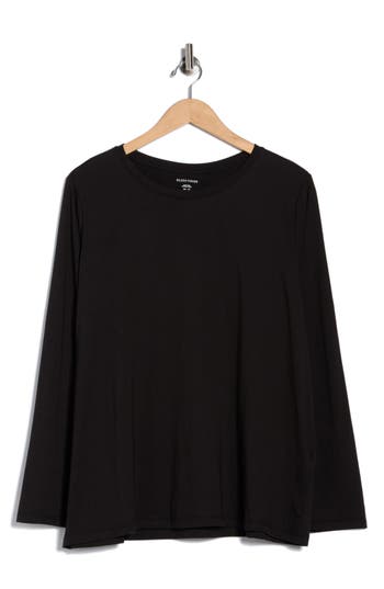 Eileen Fisher Long Sleeve Organic Cotton T-shirt In Black