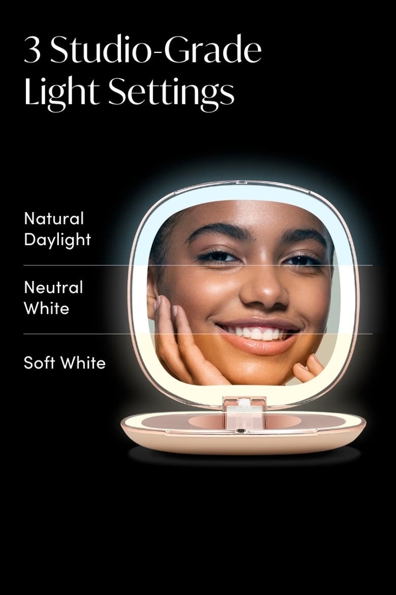 Mila 2 LED Compact Mirror, Alternate, color, Champagne Cream