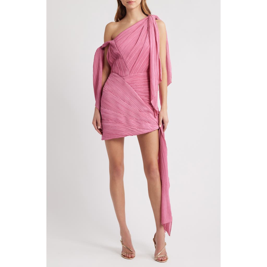 Shop Cult Gaia Wonder One-shoulder Micropleat Cocktail Minidress In Rosette