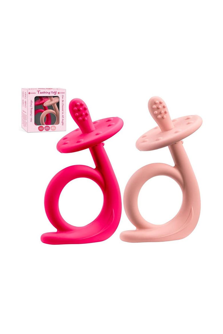 Silicone Baby Teethers Freezer Safe Gift Set, 2-Piece, Main, color, Dark & Light Pink