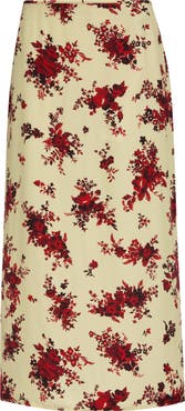 Jil Sander Floral Print Fluid Satin Midi Skirt