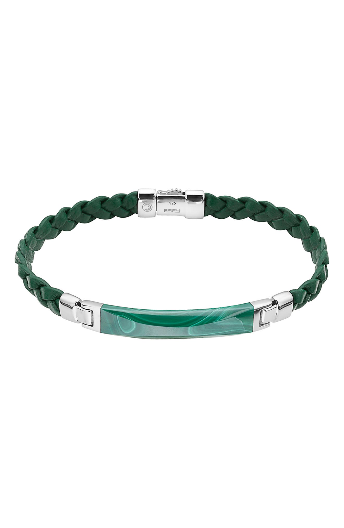 EFFY Sterling Silver & Leather Malachite Bracelet