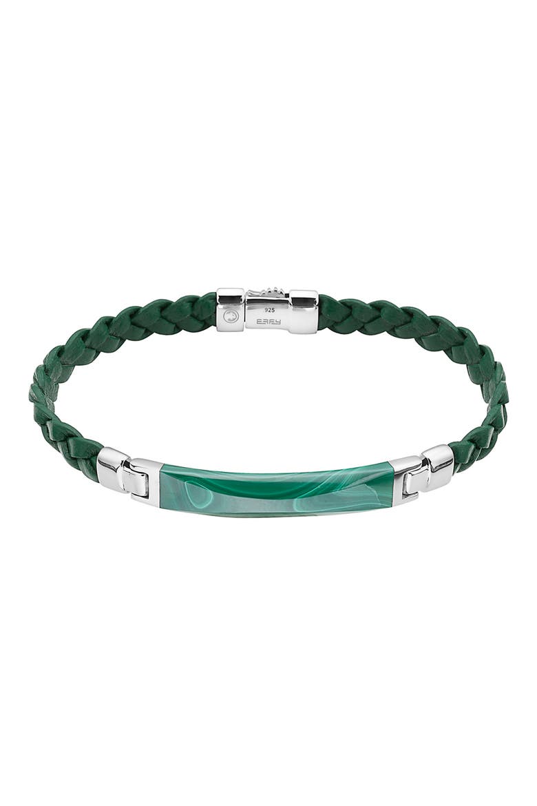 Sterling Silver & Leather Malachite Bracelet, Main, color, GREEN