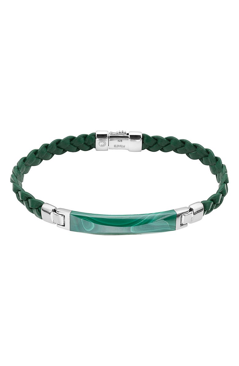 EFFY Sterling Silver & Leather Malachite Bracelet, Main, color, Green