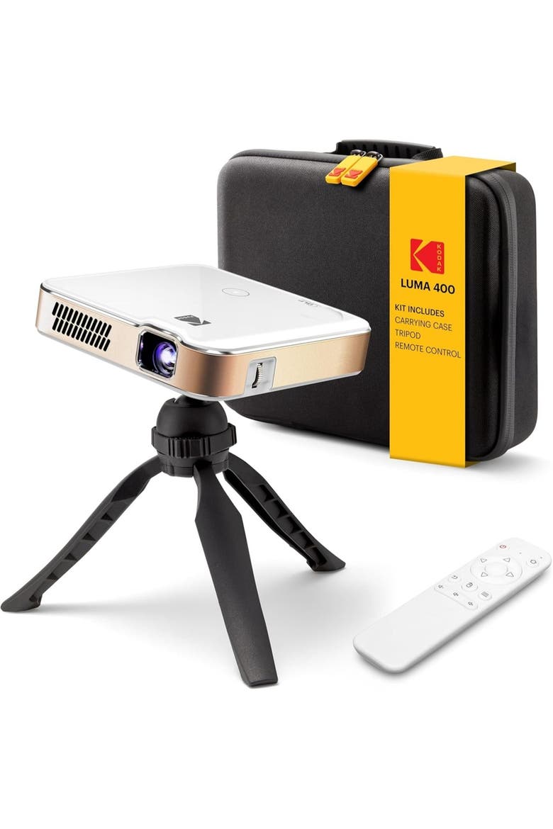 Luma 400 Smart Projector, HD Portable Pico Projector with Remote, Tripod & Carrying Case, Main, color, White