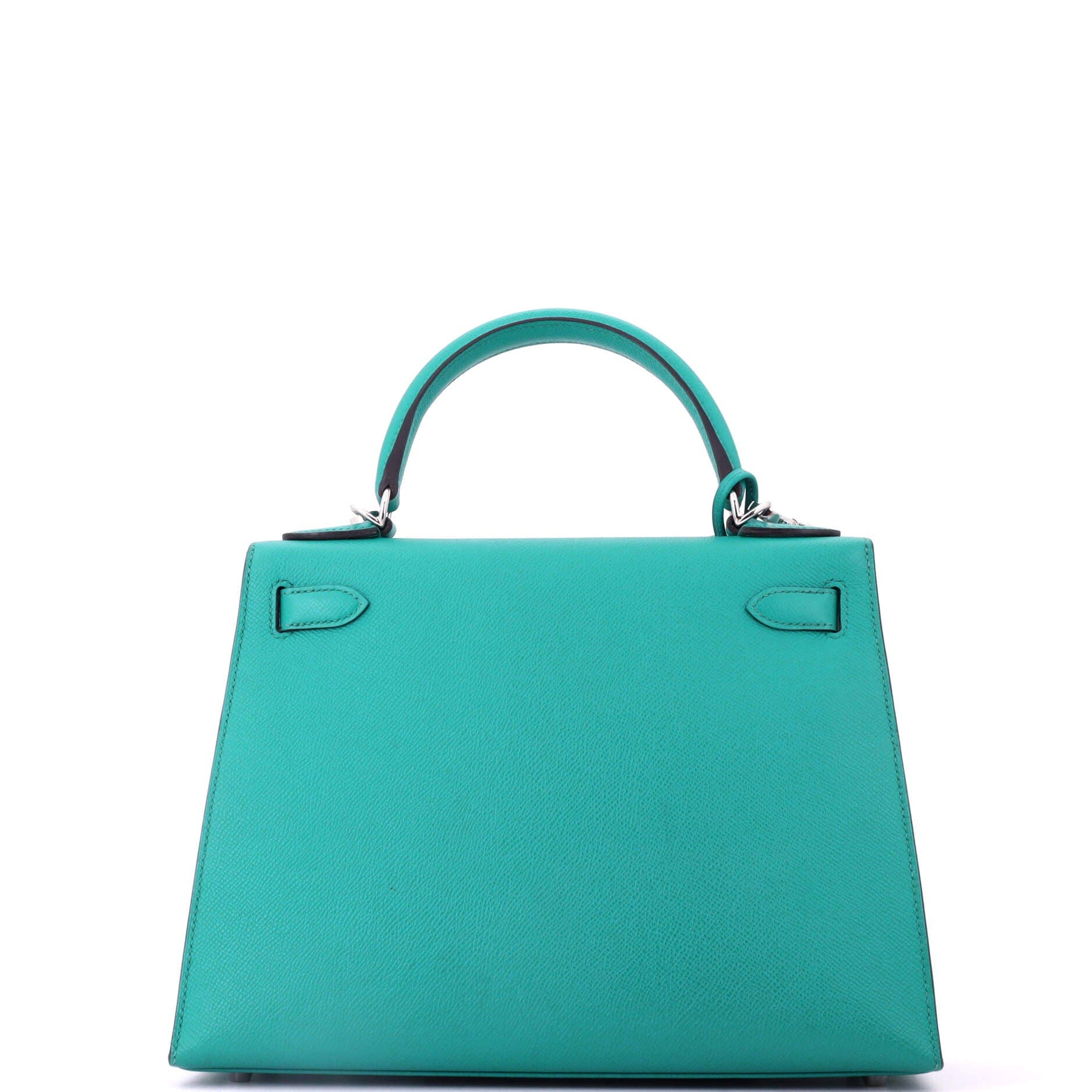 Pre-Owned Hermes Kelly Handbag Blue Epsom with Palladium Hardware 28, Alternate, color, Bleu Paon