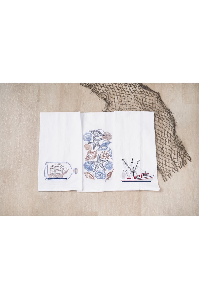 Ship In A Bottle Kitchen and Bathroom Embroidered Hand Towel, Alternate, color, Blue