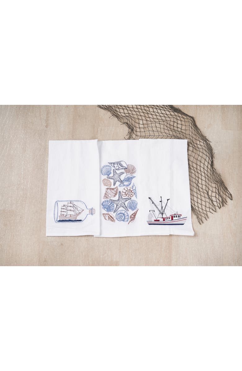 C&F Home Ship In A Bottle Kitchen and Bathroom Embroidered Hand Towel, Alternate, color, Blue