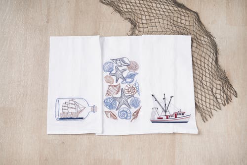 C & F Home C&f Home Ship In A Bottle Kitchen And Bathroom Embroidered Hand Towel In White