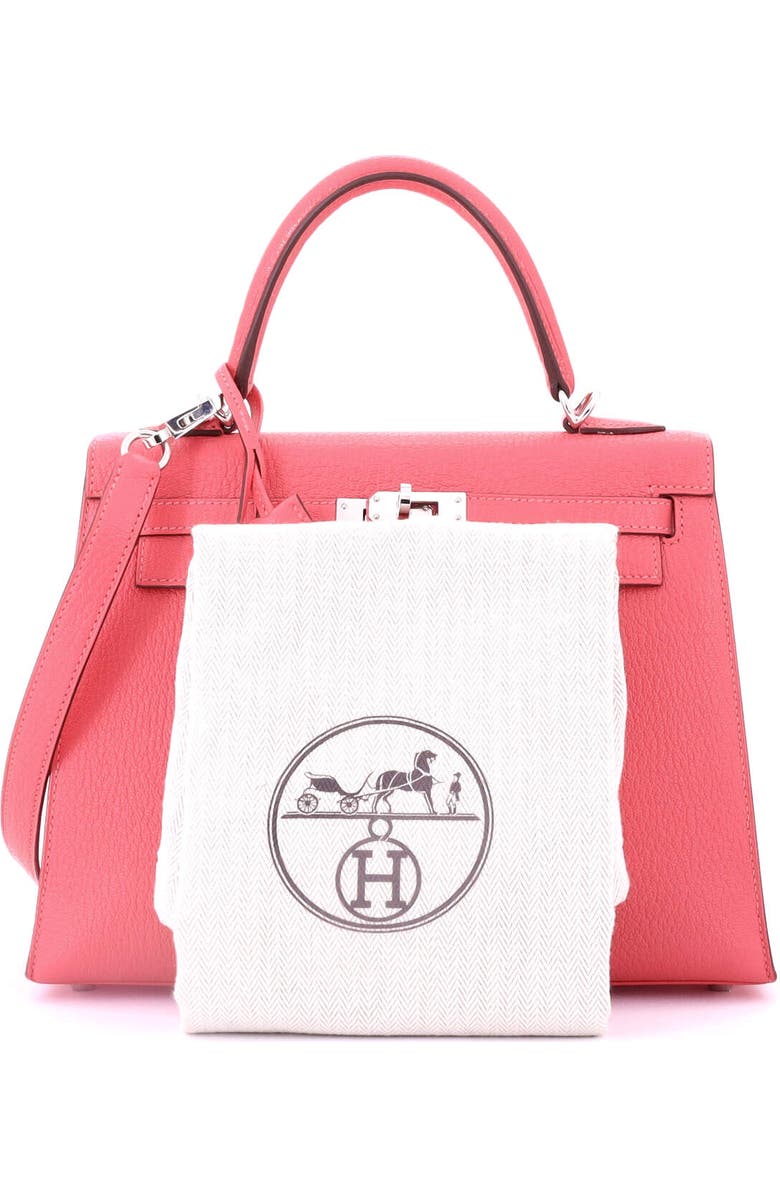 Pre-Owned Hermes Kelly Handbag Pink Chevre Mysore with Palladium Hardware 25, Alternate, color, Rose Azalee