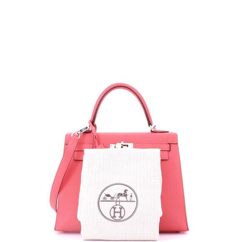 Pre-owned Hermes  Hermes Kelly Handbag Pink Chevre Mysore With Palladium Hardware 25 In Pink