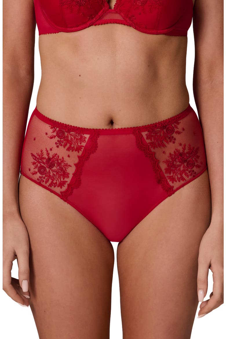 Intrigue Floral Embroidered Briefs, Main, color, OPERA RED