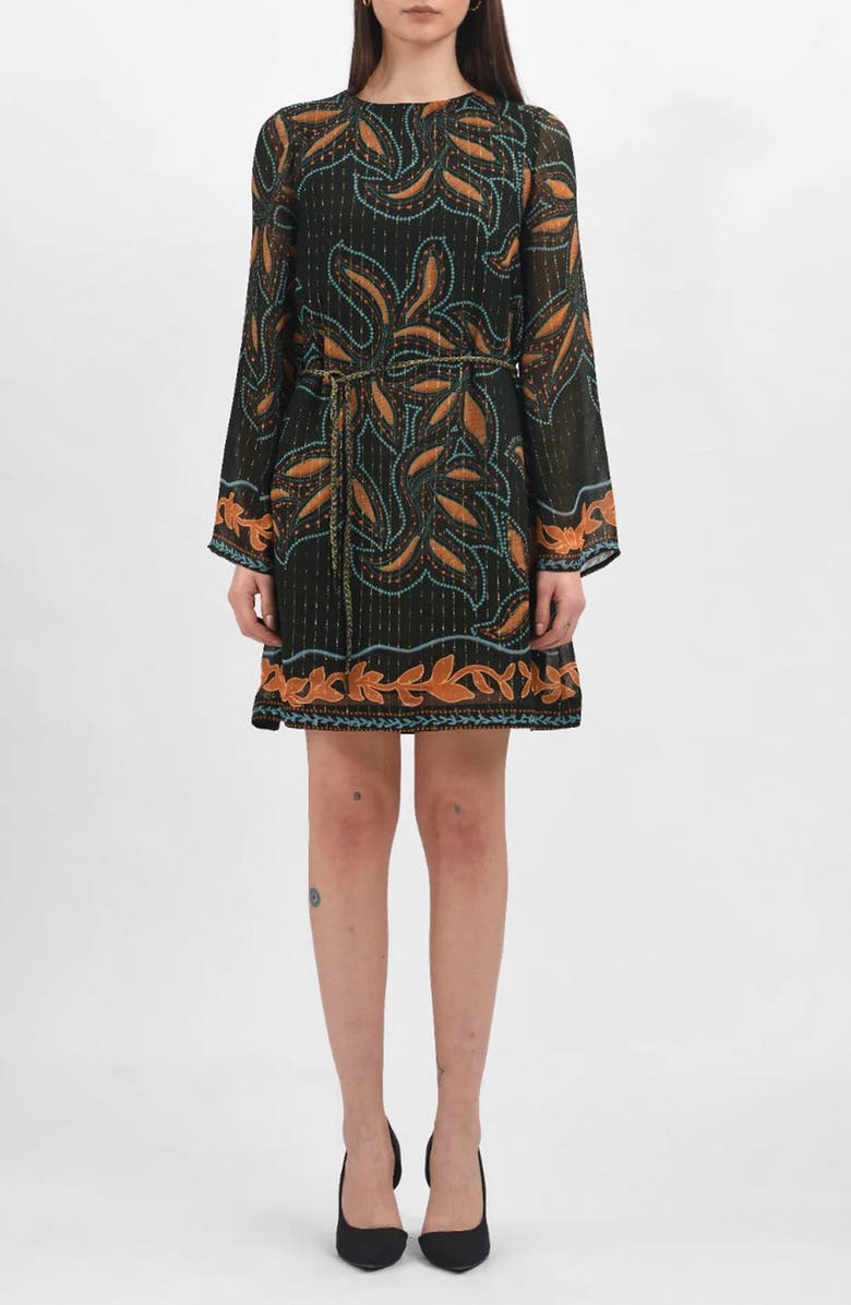 Celina Moon Sia Long Sleeve Minidress, Main, color, Autumn Tropics