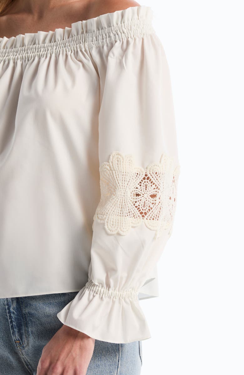 Laundry by Shelli Segal Embroidered Off-the-Shoulder Long Sleeve Top, Alternate, color, Start White