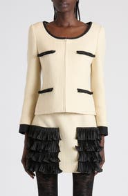Valentino Bow Detail Virgin Wool Blend Tweed Jacket