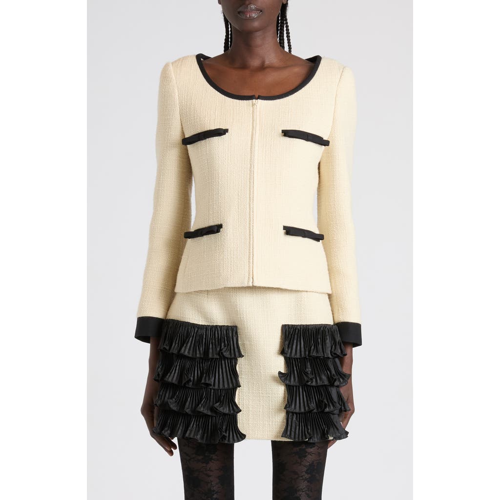 Valentino Bow Detail Virgin Wool Blend Tweed Jacket In Multi