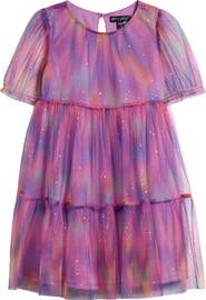 Ava & Yelly Kids' Rainbow Sparkle Tulle Overlay Tiered Party Dress