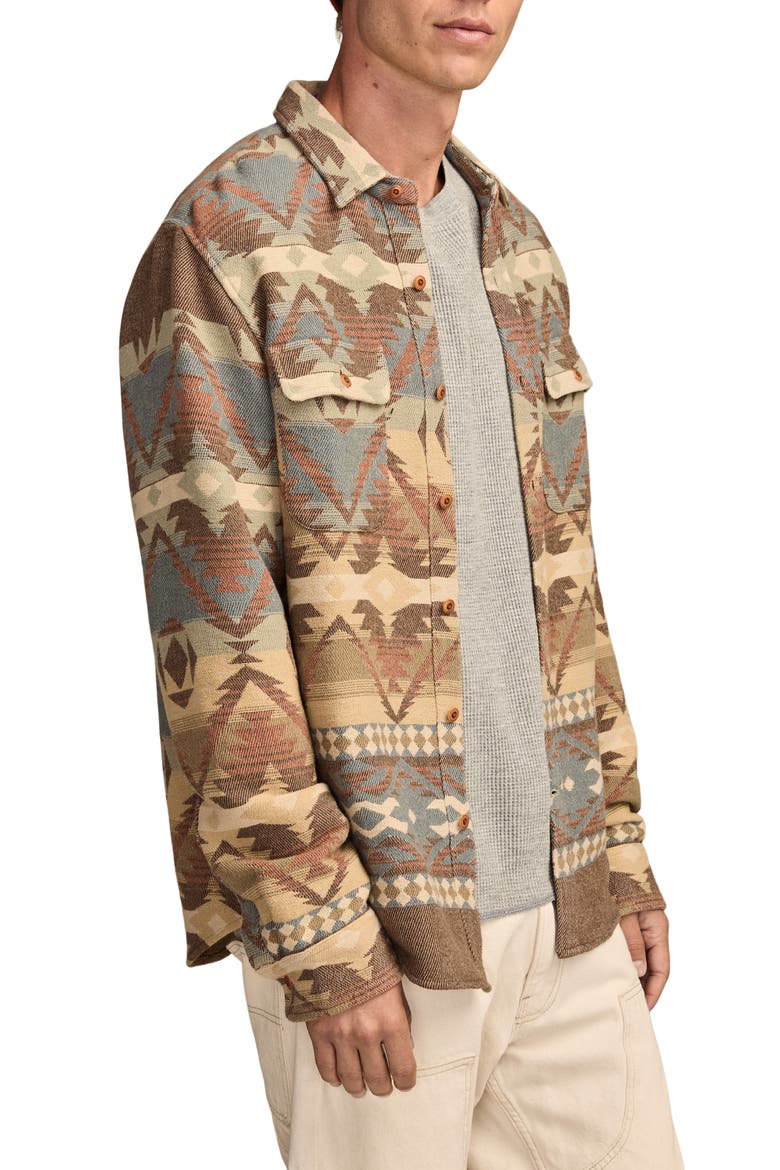 Southwest Pattern Jacquard Cotton Flannel Button-Up Shirt, Alternate, color, BROWN MULTI
