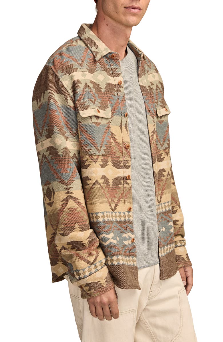 Lucky Brand Southwest Pattern Jacquard Cotton Flannel Button-Up Shirt, Alternate, color, Brown Multi