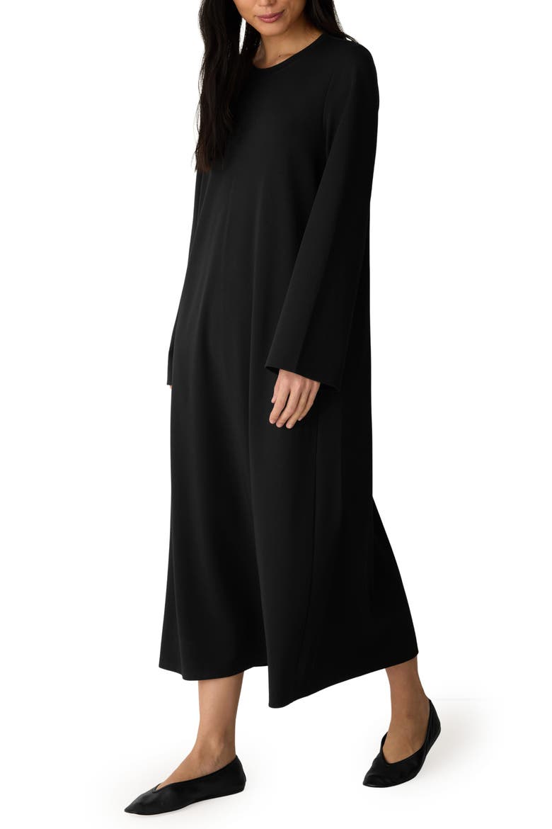 Crewneck Long Sleeve Midi Dress, Alternate, color, BLACK