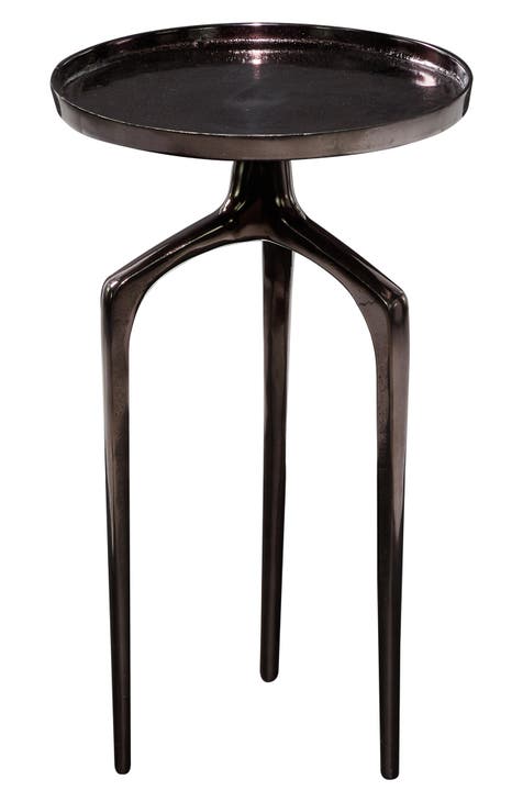 Black Aluminum Contemporary Accent Table with 3 Tripod Legs