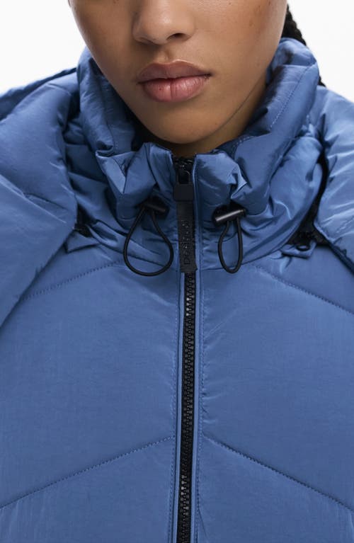 Desigual Quilted Puffer Coat With Removable Hood In Blue