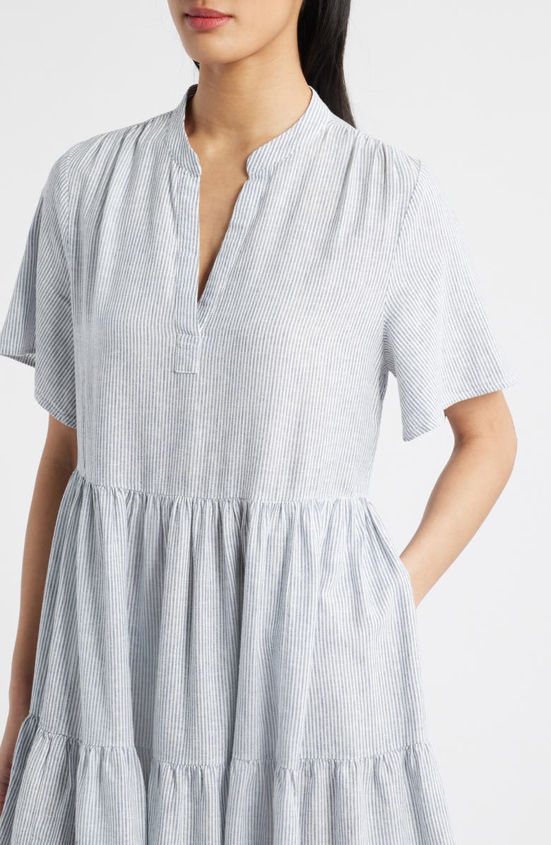 Caslon<sup>®</sup> Easy Tiered Linen Blend Shift Dress, Alternate, color, Blue Vintage Leah Stripe