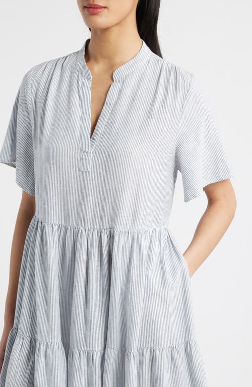 Caslonr Caslon(r) Easy Tiered Linen Blend Shift Dress In Blue Vintage Leah Stripe