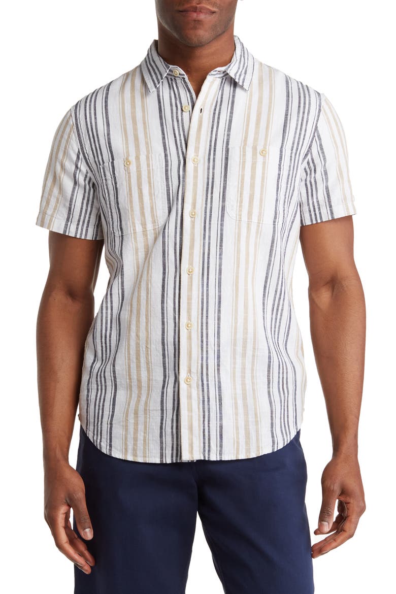 Mason Short Sleeve Workwear Button-Up Shirt, Main, color, NATURAL MULTI