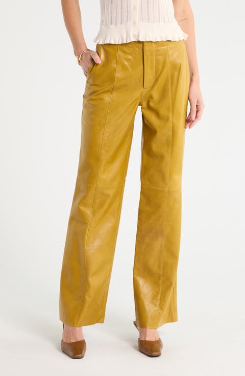 Kadin Mid Rise Straight Leg Leather Pants