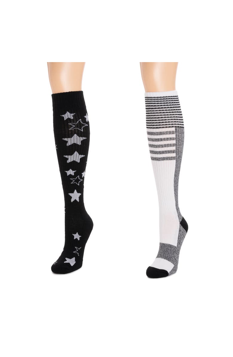 MUK LUKS Cotton Compression Knee-High Socks 2 Pair Pack Wide Size, Alternate, color, Ebony