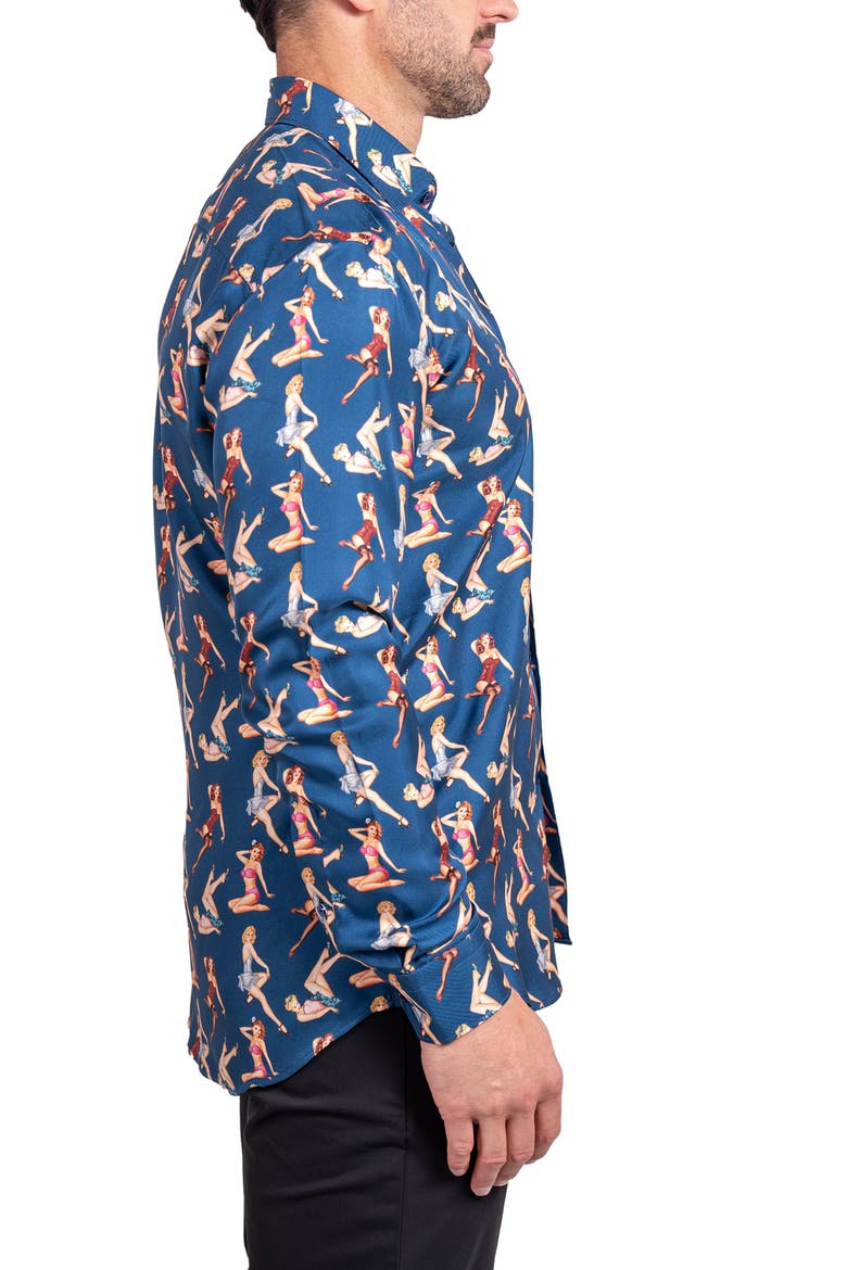 Fibonacci Ascension 0220 Pin-Up Print Contemporary Fit Button-Up Shirt, Alternate, color, BLUE