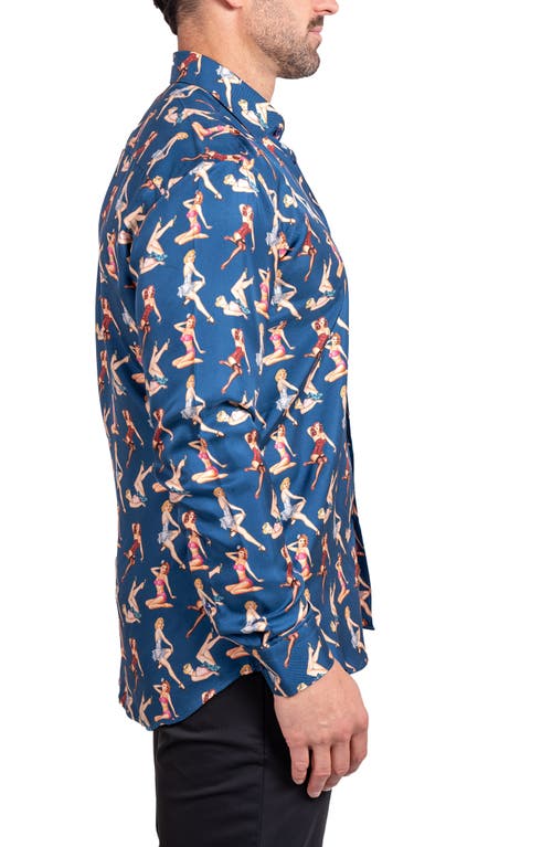 Maceoo Fibonacci Ascension 0220 Pin-up Print Contemporary Fit Button-up Shirt In Blue