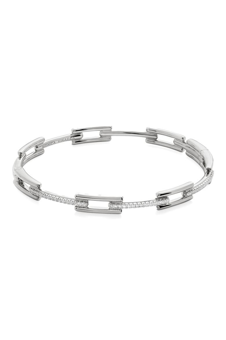 Lab Grown Diamond Signature Bangle, Main, color, STERLING SILVER / LAB DIA
