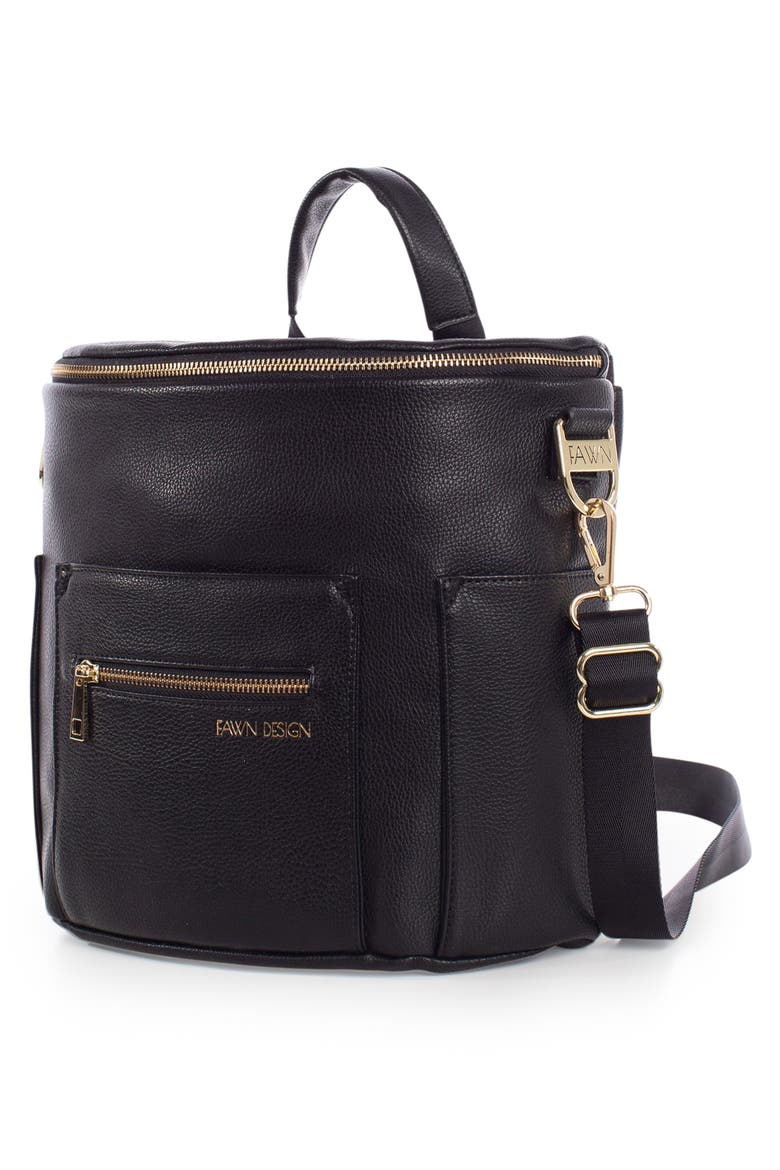 The Mini Convertible Water Resistant Faux Leather Diaper Bag, Alternate, color, BLACK