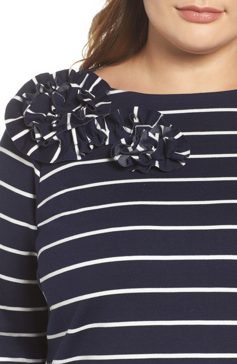 Eliza J Flower Detail Stripe Jersey Shift Dress, Alternate, color,