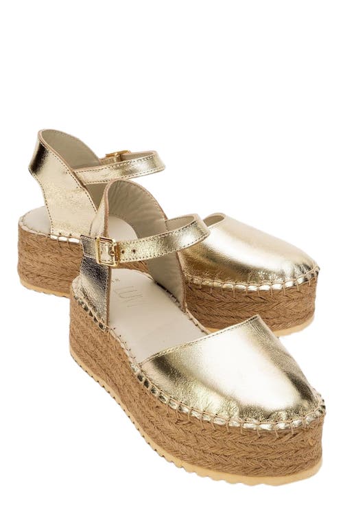 Forever & Always Shoes Viba Leather Esprarille Platform Wedge Sandals In Gold Leather