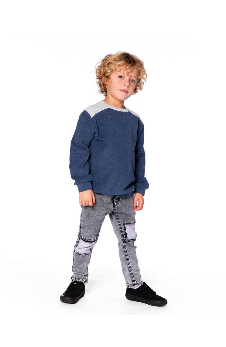 Deux par Deux Super Soft Long Sleeve Flat Back Rib Top with Elbow Patches, Main, color, Navy Blue