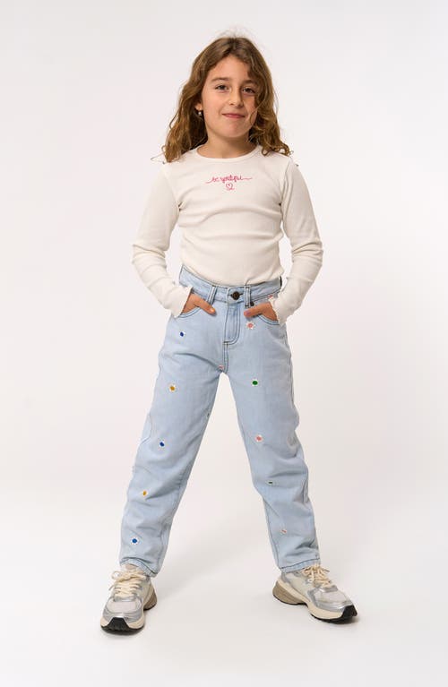 The New Kids' Porscha Floral Embroidered Mom Jeans In Blue