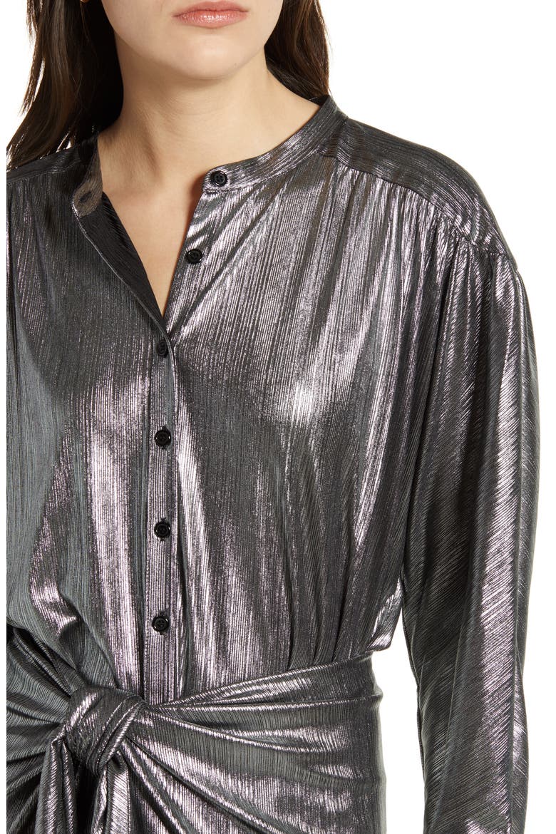 Willow Metallic Long Sleeve Shirtdress, Alternate, color, GUNMETAL