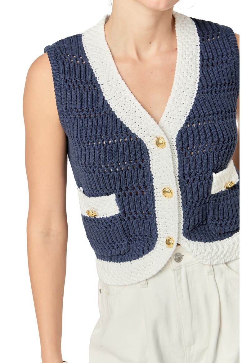 Contrast Sweater Vest, Alternate, color, NAVY/WHITE