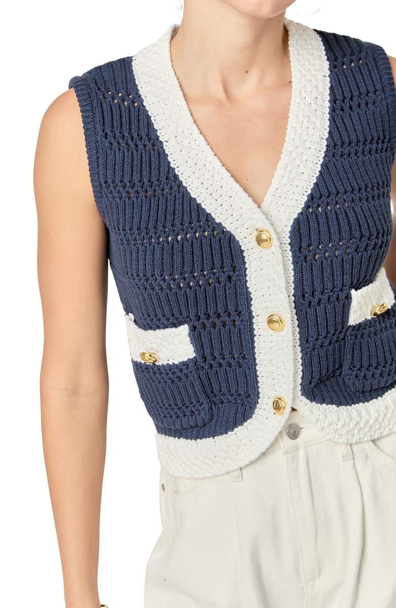 English Factory Contrast Sweater Vest, Alternate, color, Navy/ White