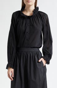 MILLE Annette Lace Detail Cotton Button-Up Shirt