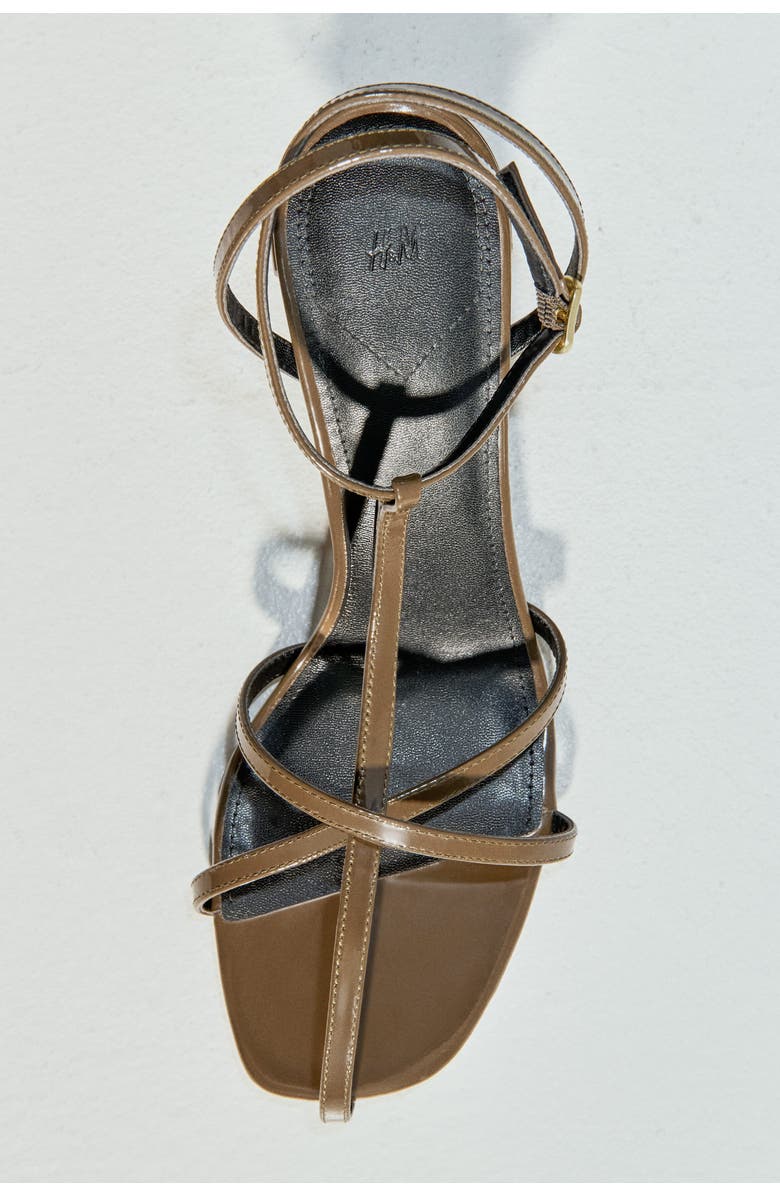 H&M Heeled strappy sandals, Main, color, Dark Khaki Green