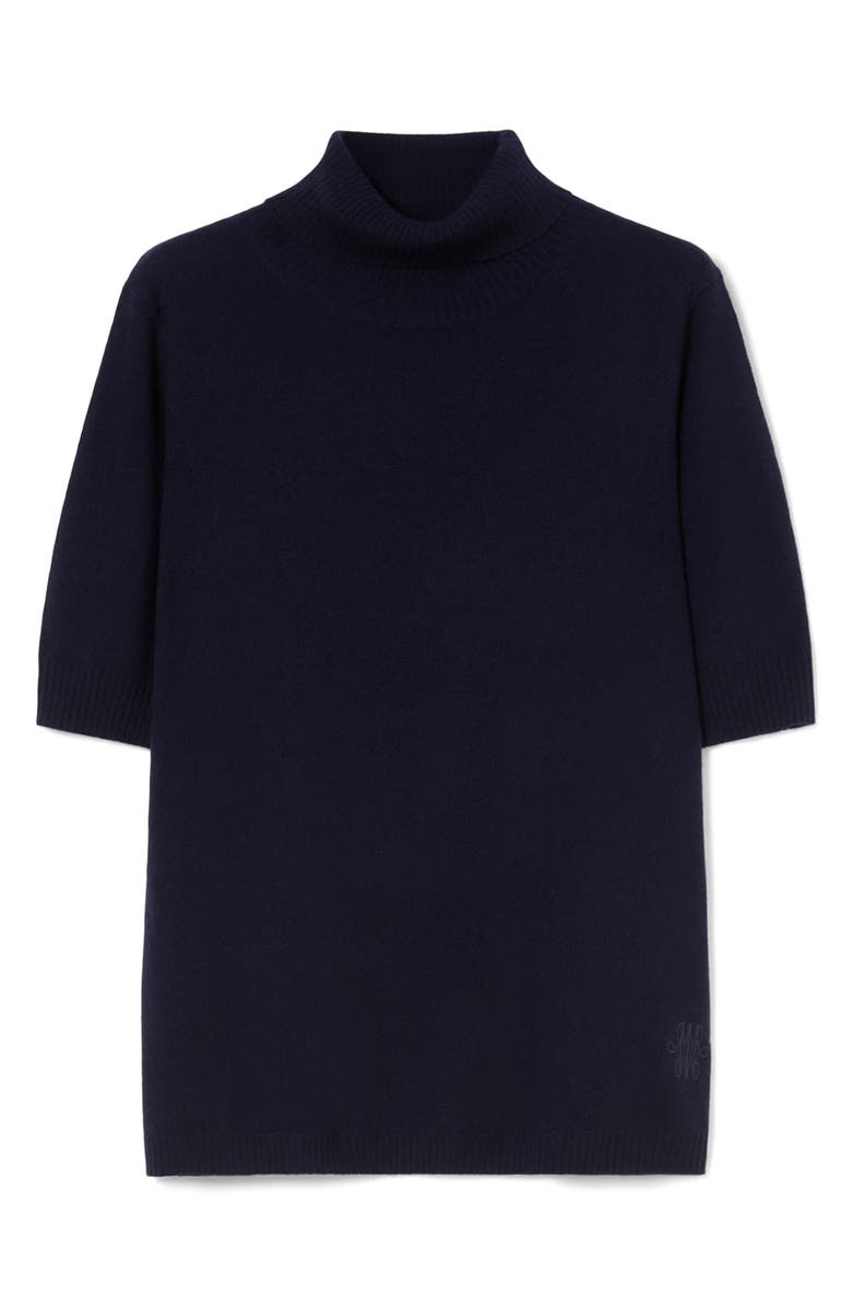 Marina Rinaldi Nepal Turtleneck Short Sleeve Cashmere Sweater, Alternate, color, Navy