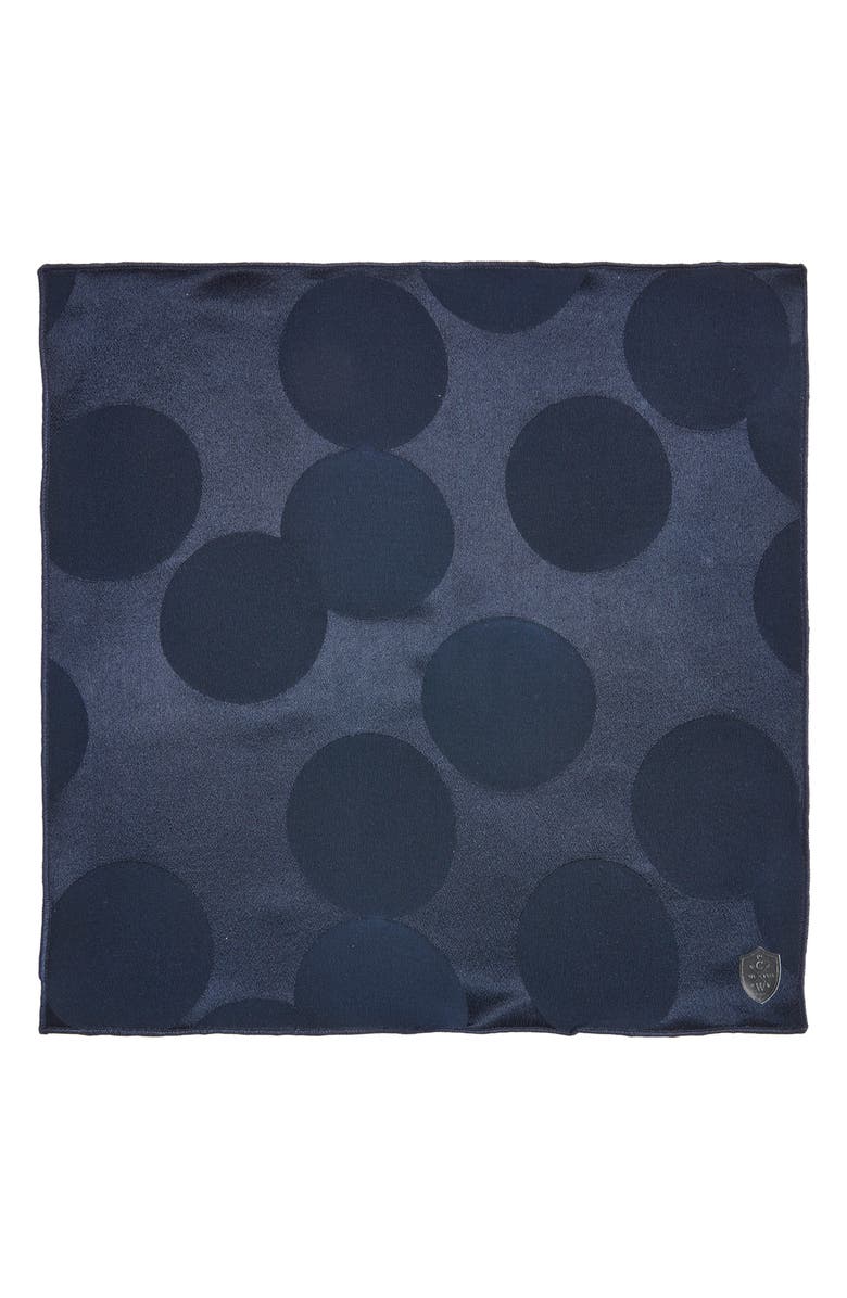 CLIFTON WILSON Navy Circles Silk Pocket Square, Alternate, color, Navy