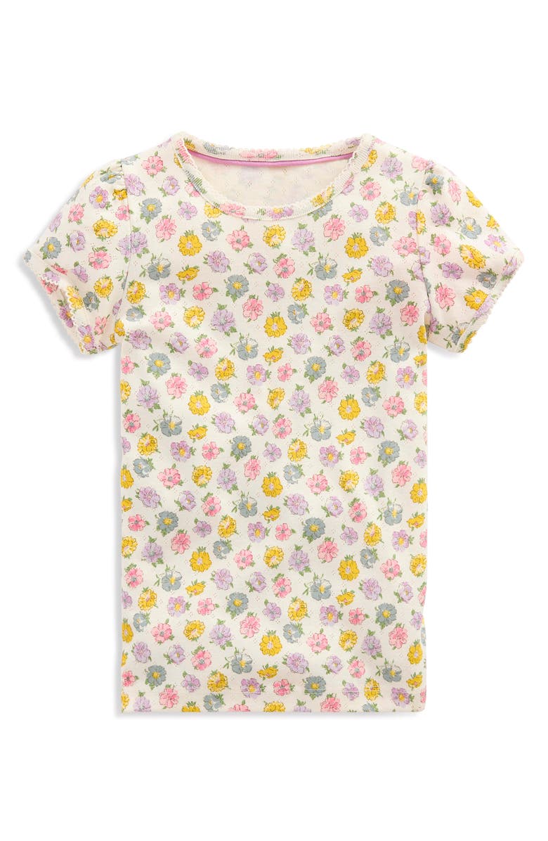 Mini Boden Kids' Floral Pointelle Short Sleeve Top, Main, color, Ivory Spaced Rosa