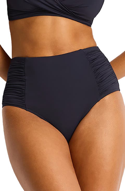 High Waist Gathered Side Swim Bottoms